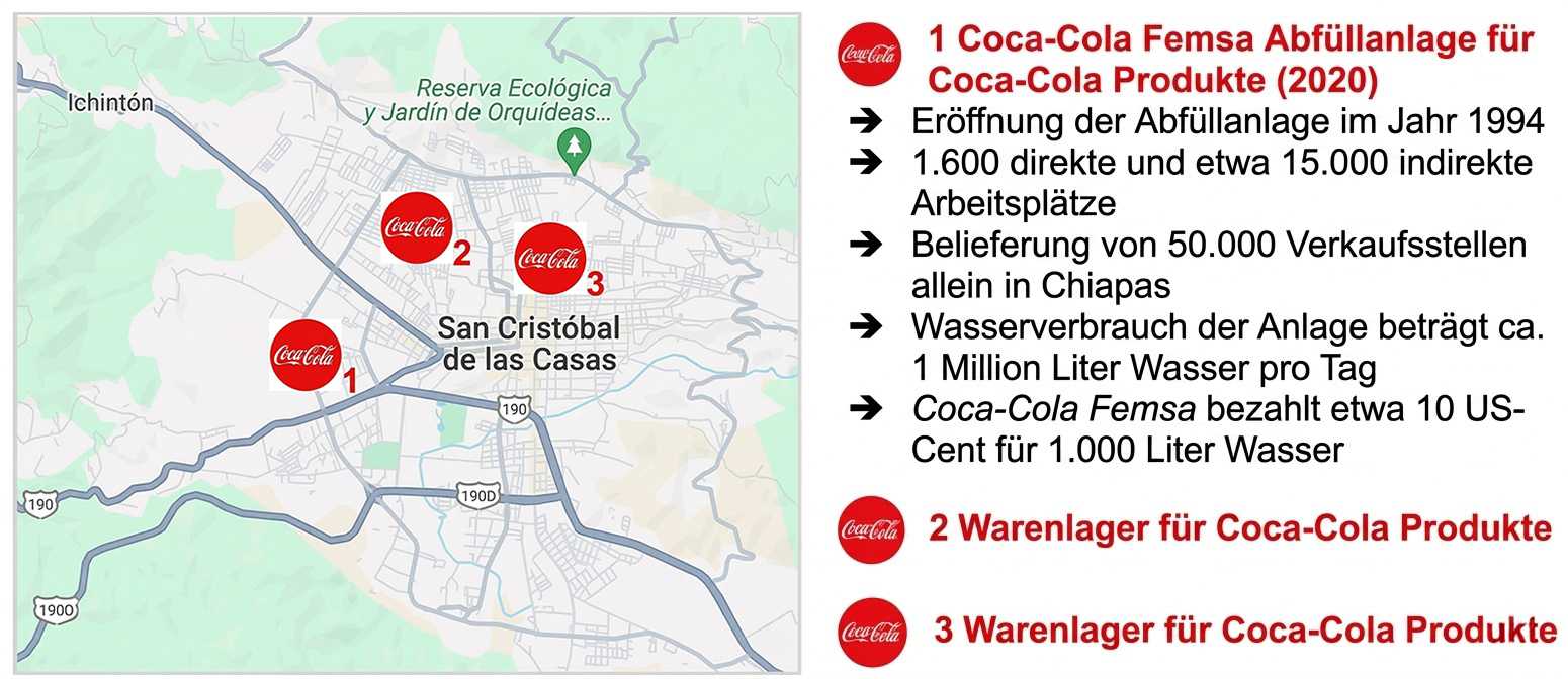 Karte mit drei Coca-Cola-Logos und Info zur Abfüllanlage